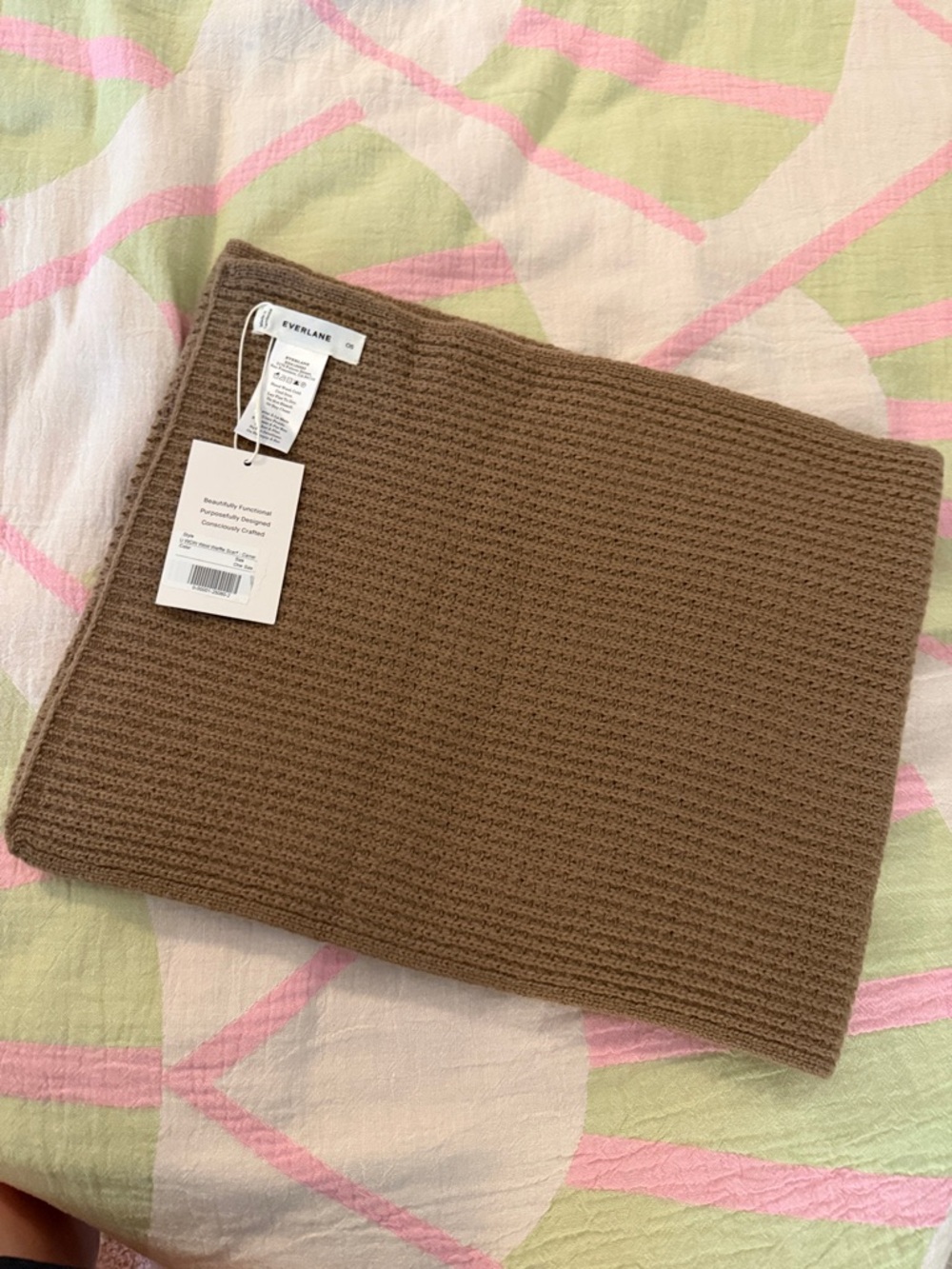 Everlane Camel Waffle Knit Wool Scarf